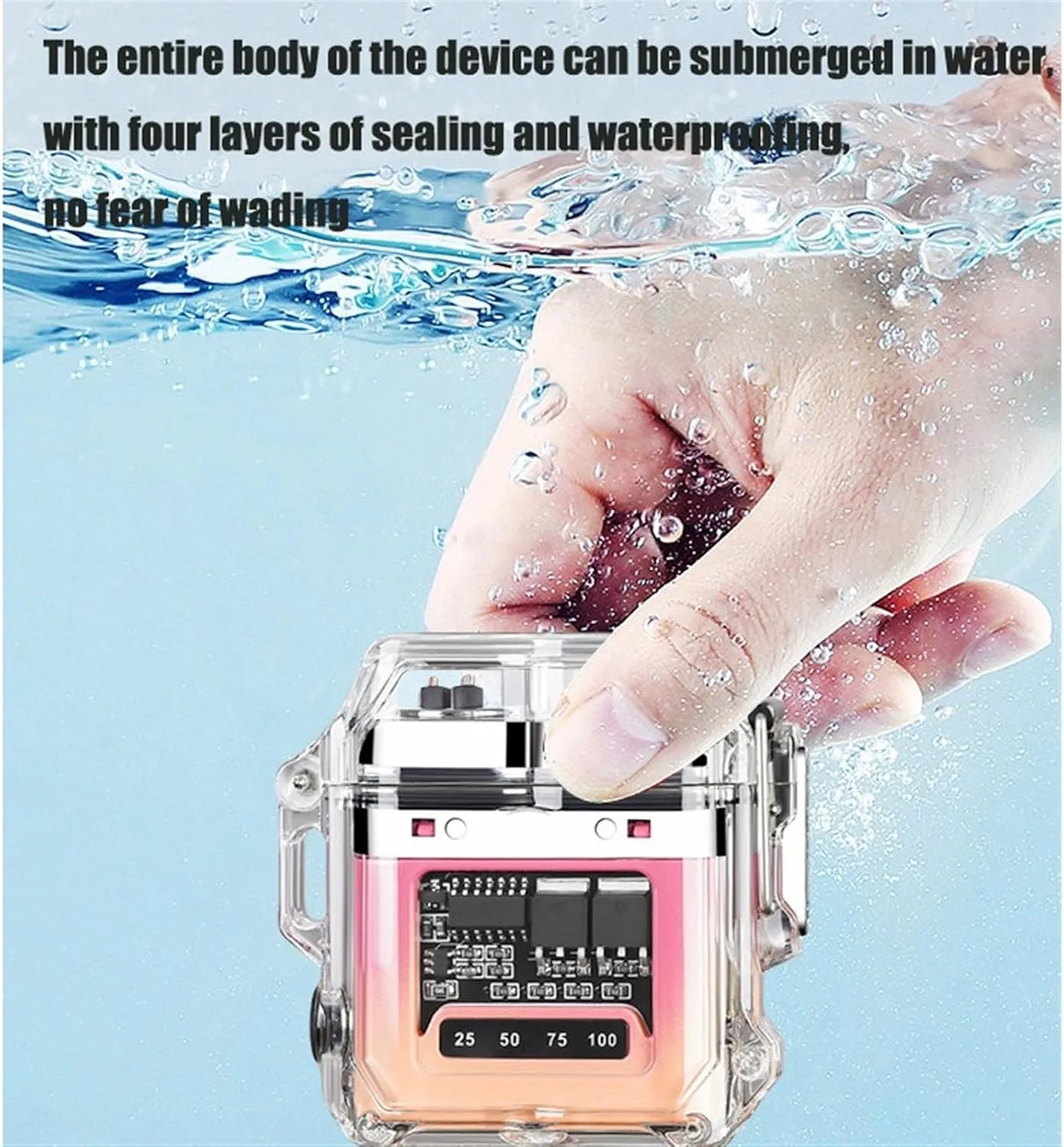 Electric lighter, rechargeable lighter, portable waterproof transparent cool lighter, 3 flashlight modes, windproof and waterproof lighter, USB charging, suitable for camping, hiking and outdoor activ