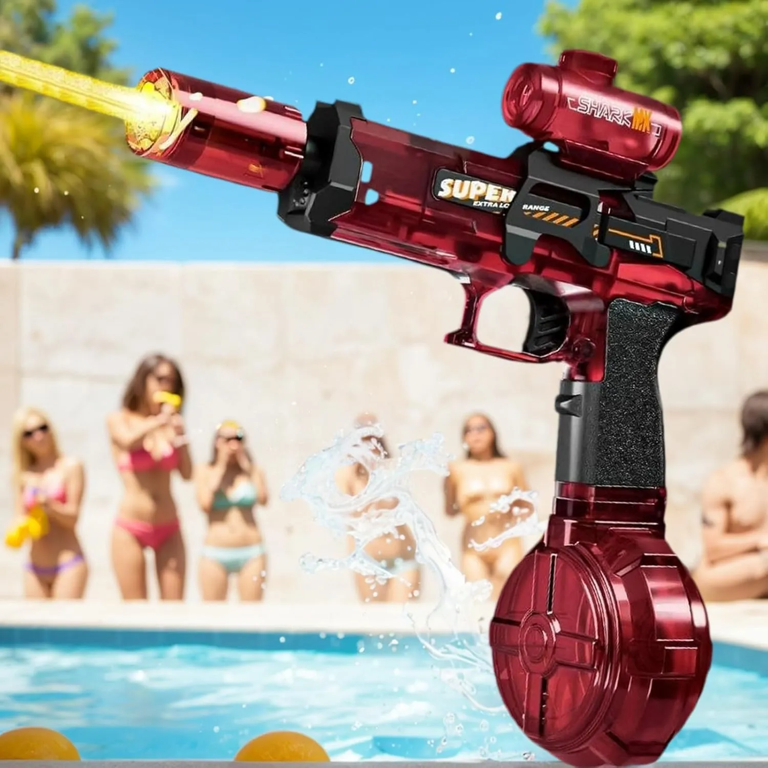 Electric Water Gun, Ultimate Battle Blaster with Realistic Gun Muzzle Automatic Squirt Gun with a Long Range of up to 26-30 Ft, LED Light Large Capacity IP7 Waterproof Fully Auto Water Gun (Red)