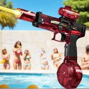 Electric Water Gun, Ultimate Battle Blaster with Realistic Gun Muzzle Automatic Squirt Gun with a Long Range of up to 26-30 Ft, LED Light Large Capacity IP7 Waterproof Fully Auto Water Gun (Red)