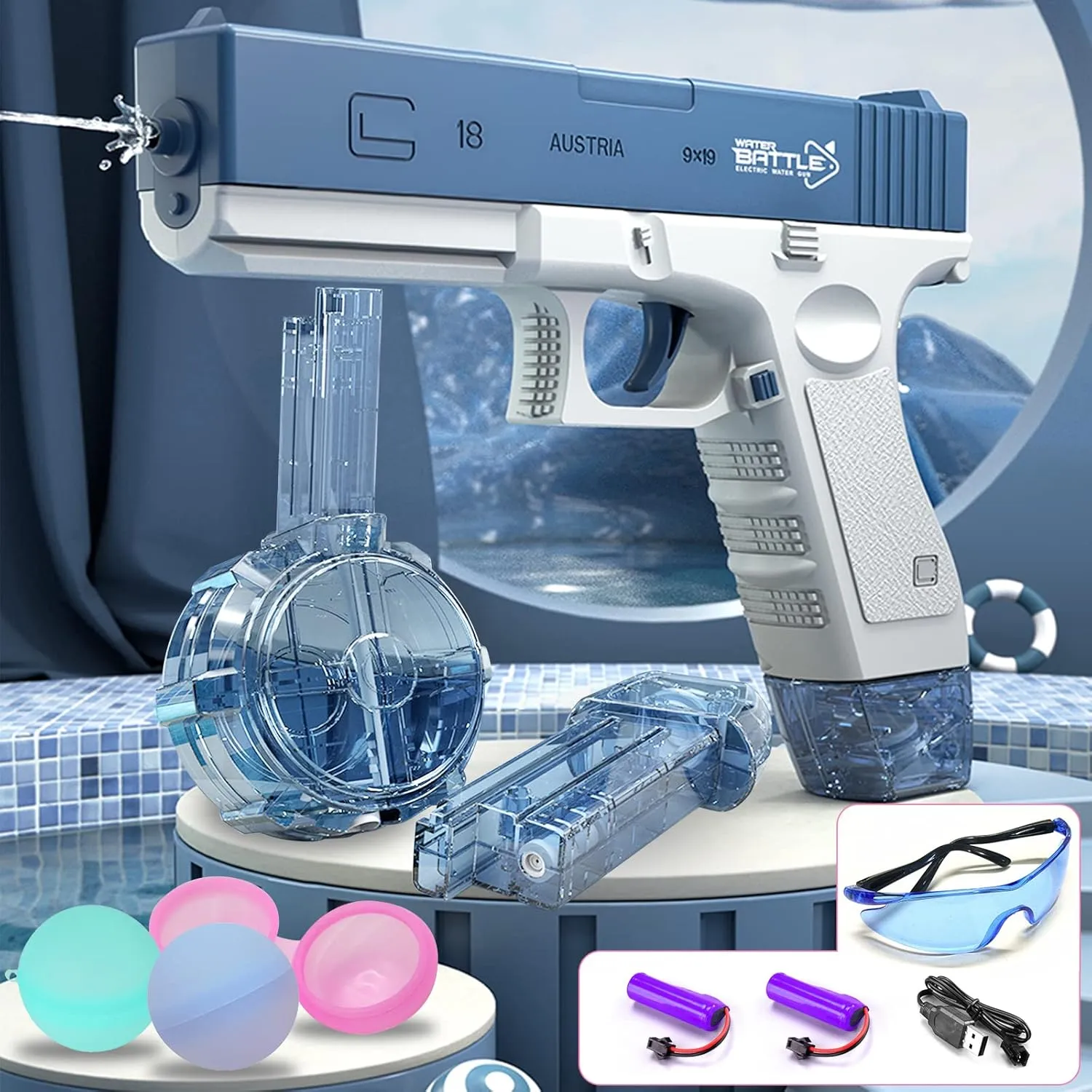 Electric Water Guns for Kids Adults, 434CC 58CC High Capacity Squirt Guns Up to 32 FT Range, One-Button Automatic Strongest Water Blaster Summer Party Swimming Pool Beach Outdoor Activity