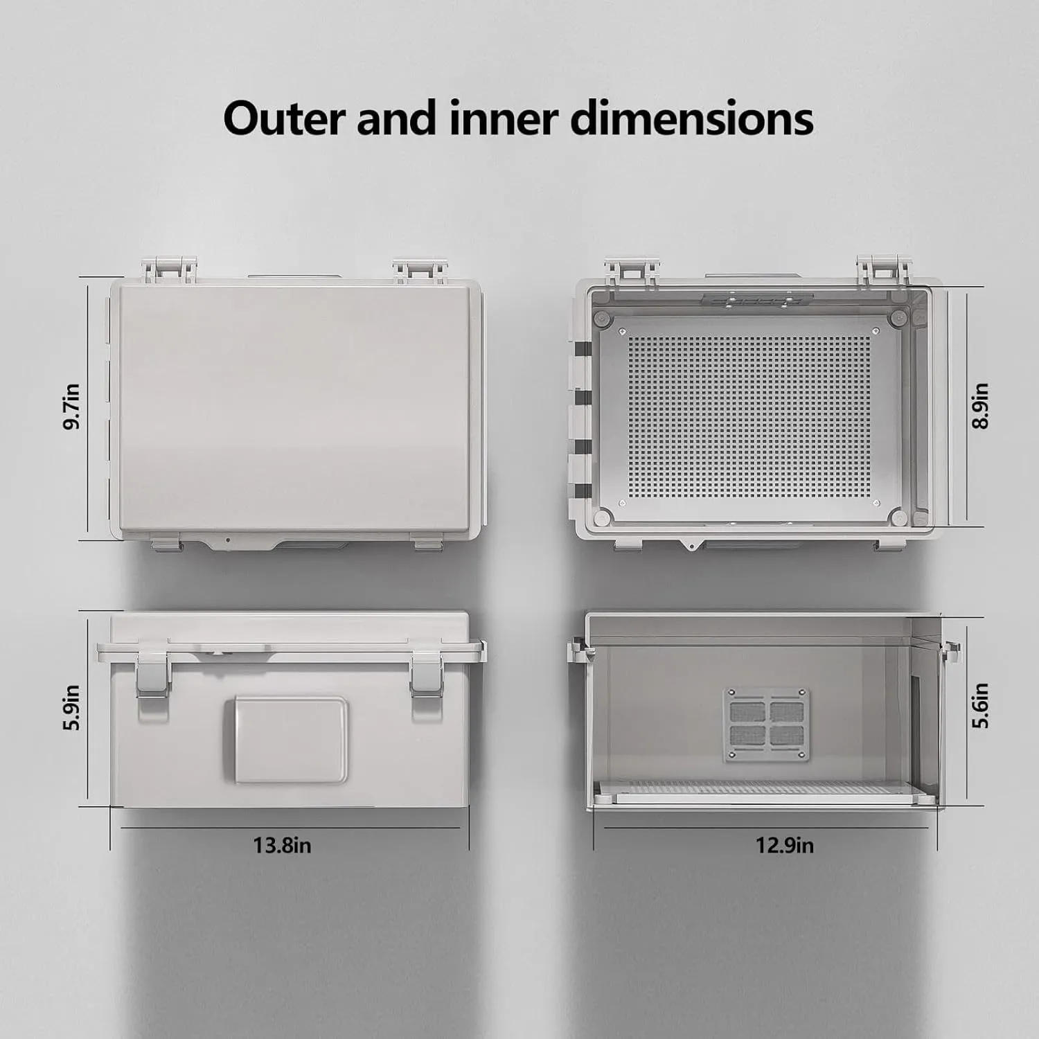 Electrical Junction Box, Ventilated Design, Cable Grommets, Indoor/Outdoor Use with Mounting Panel & Hinged Cover. Waterproof IP 65. (Grey Cover, 13.8"x9.7"x5.9")