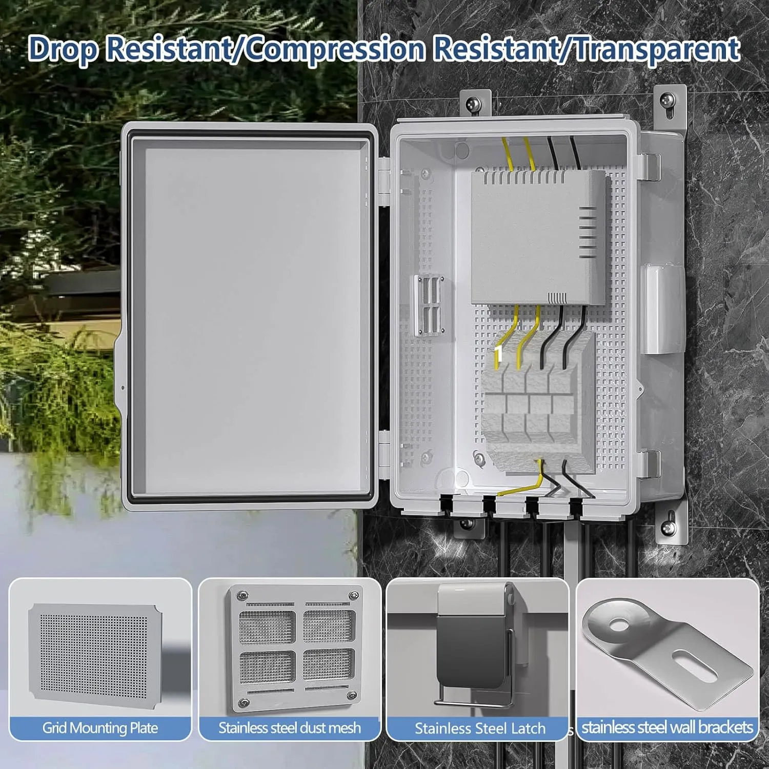 Electrical Junction Box, Ventilated Design, Cable Grommets, Indoor/Outdoor Use with Mounting Panel & Hinged Cover. Waterproof IP 65. (Grey Cover, 13.8"x9.7"x5.9")