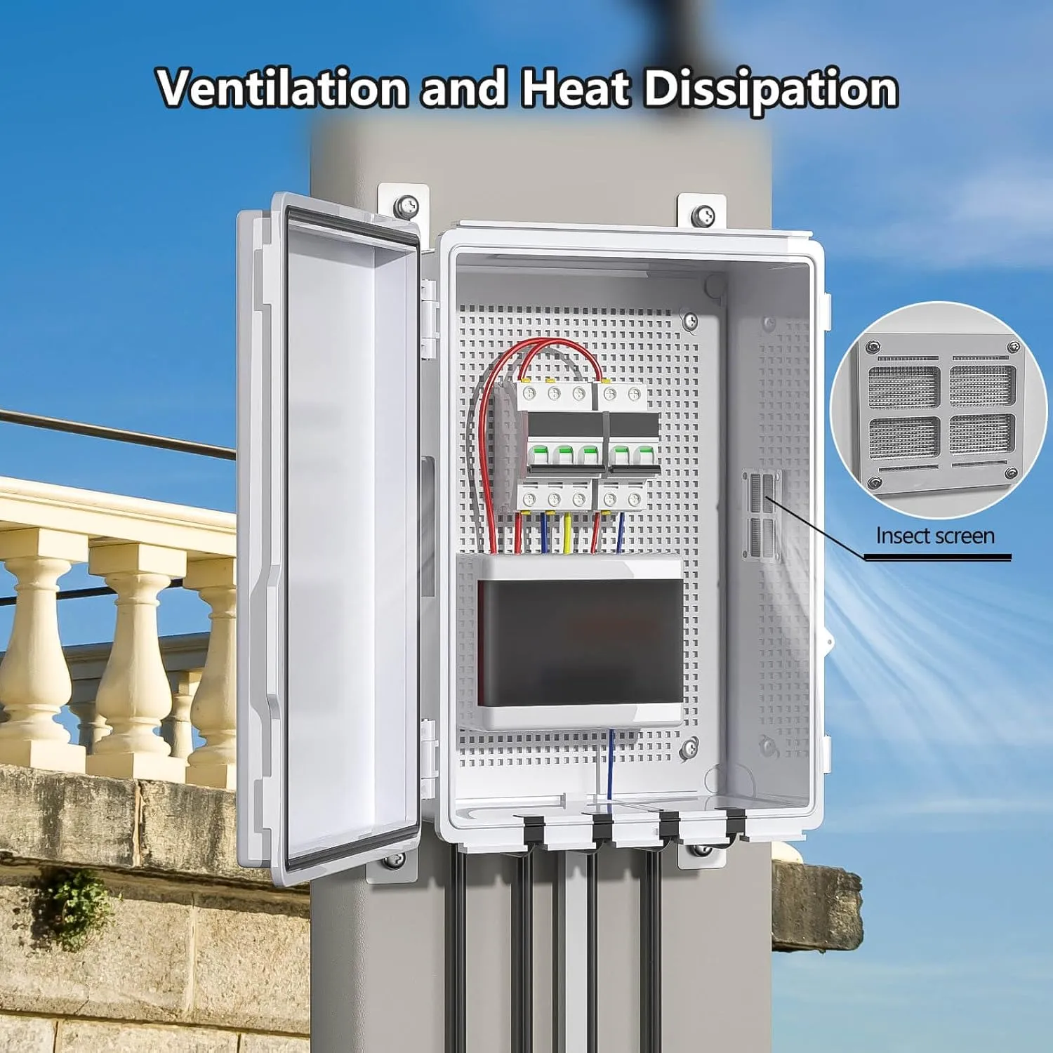 Electrical Junction Box, Ventilated Design, Cable Grommets, Indoor/Outdoor Use with Mounting Panel & Hinged Cover. Waterproof IP 65. (Grey Cover, 13.8"x9.7"x5.9")