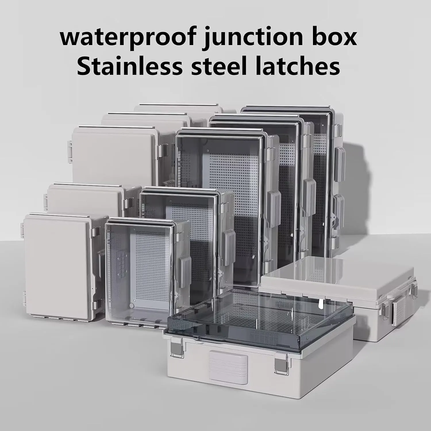 Electrical Junction Box, Ventilated Design, Cable Grommets, Indoor/Outdoor Use with Mounting Panel & Hinged Cover. Waterproof IP 65. (Grey Cover, 13.8"x9.7"x5.9")