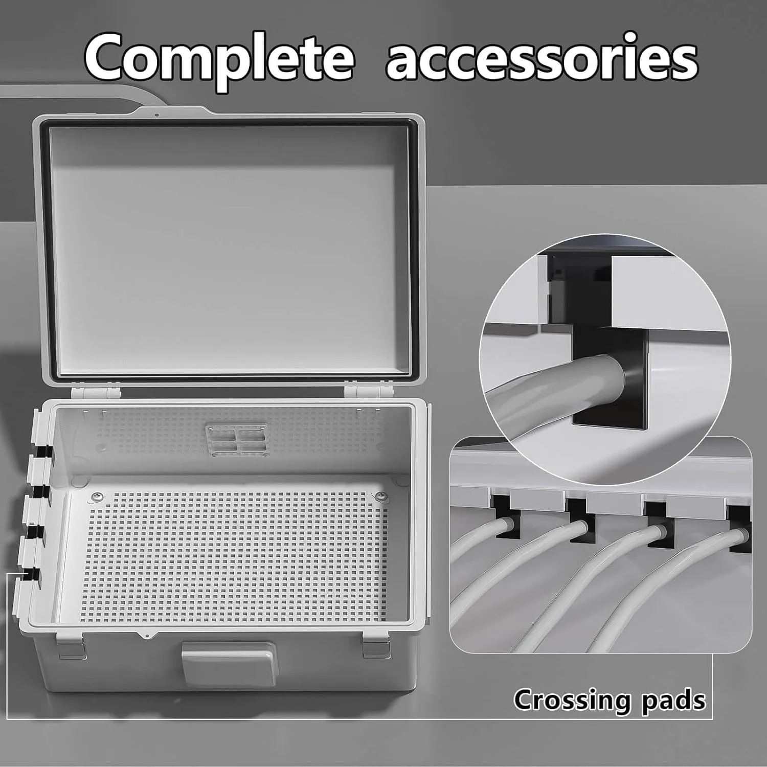 Electrical Junction Box, Ventilated Design, Cable Grommets, Indoor/Outdoor Use with Mounting Panel & Hinged Cover. Waterproof IP 65. (Grey Cover, 13.8"x9.7"x5.9")