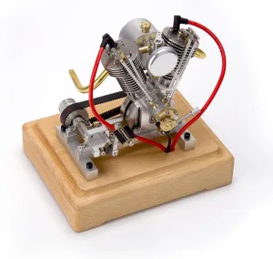 Engine Model Kit That Works, Hoglet V-Twin Mini 4-Stroke V2 Engine Internal Combustion Model Realistic Motorcycle Kickstart (RTR Version/Silver)