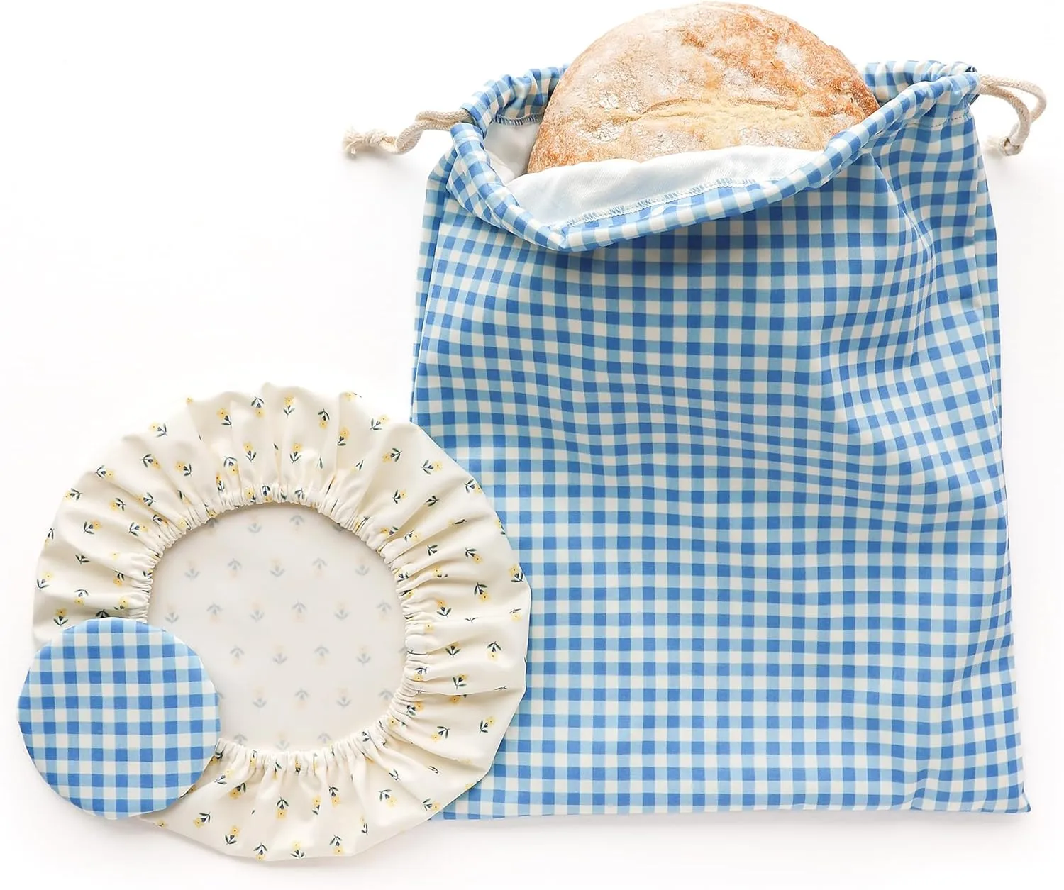 Esembly Sourdough Proofing Kit, Bread Storage Bag, Bread Proof Bowl Cover and Starter Cover - Reusable, Made with 100% TPU Washable Material and Organic Cotton Lined- 3-Piece Set - Gingham   Buds