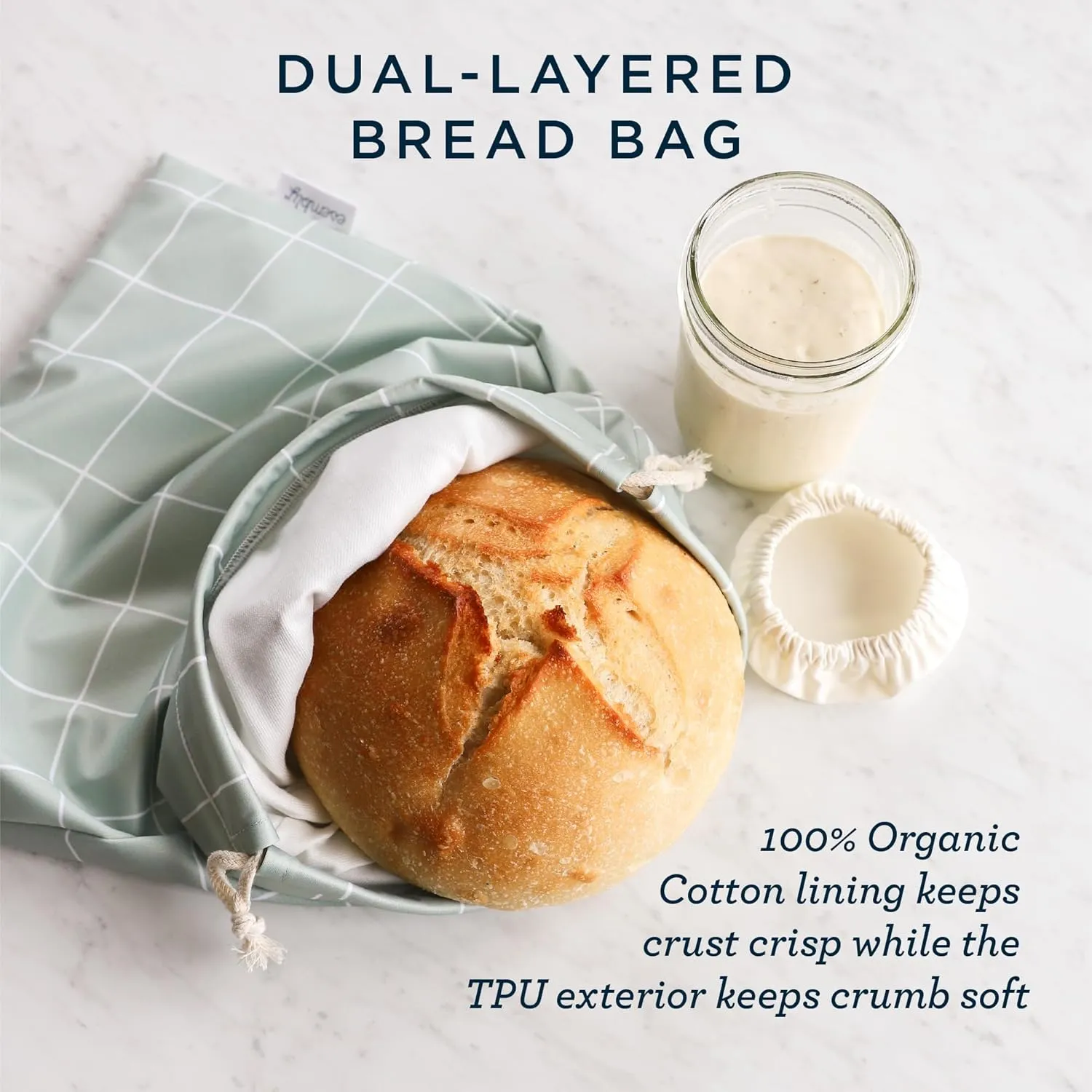 Esembly Sourdough Proofing Kit, Bread Storage Bag, Bread Proof Bowl Cover and Starter Cover - Reusable, Made with 100% TPU Washable Material and Organic Cotton Lined- 3-Piece Set - Gingham   Buds