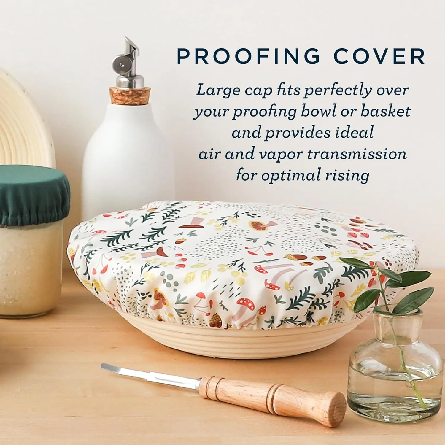 Esembly Sourdough Proofing Kit, Bread Storage Bag, Bread Proof Bowl Cover and Starter Cover - Reusable, Made with 100% TPU Washable Material and Organic Cotton Lined- 3-Piece Set - Gingham   Buds
