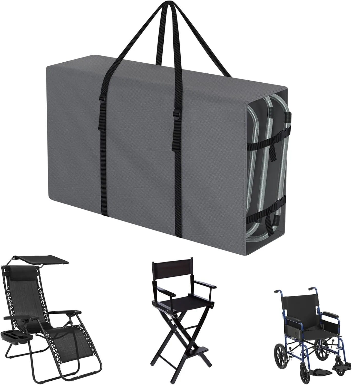 Explore Land 2-in-1 Folding Chair Storage Bag - 900D Furniture Cover for Lounge Zero Gravity Light Weight Transport Folding Rollator Walker(42" L x 9" W x 28" H, Grey)