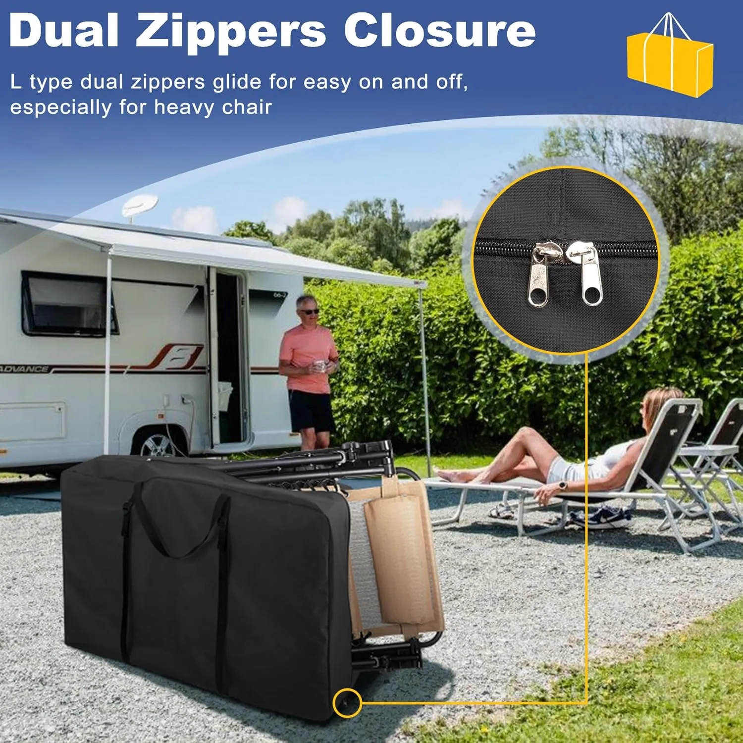 Explore Land Heavy Duty Chair Storage Bag for Folding Longue Zero Gravity Light Weight Transport Folding Rollator Walker (2PACK-Black)