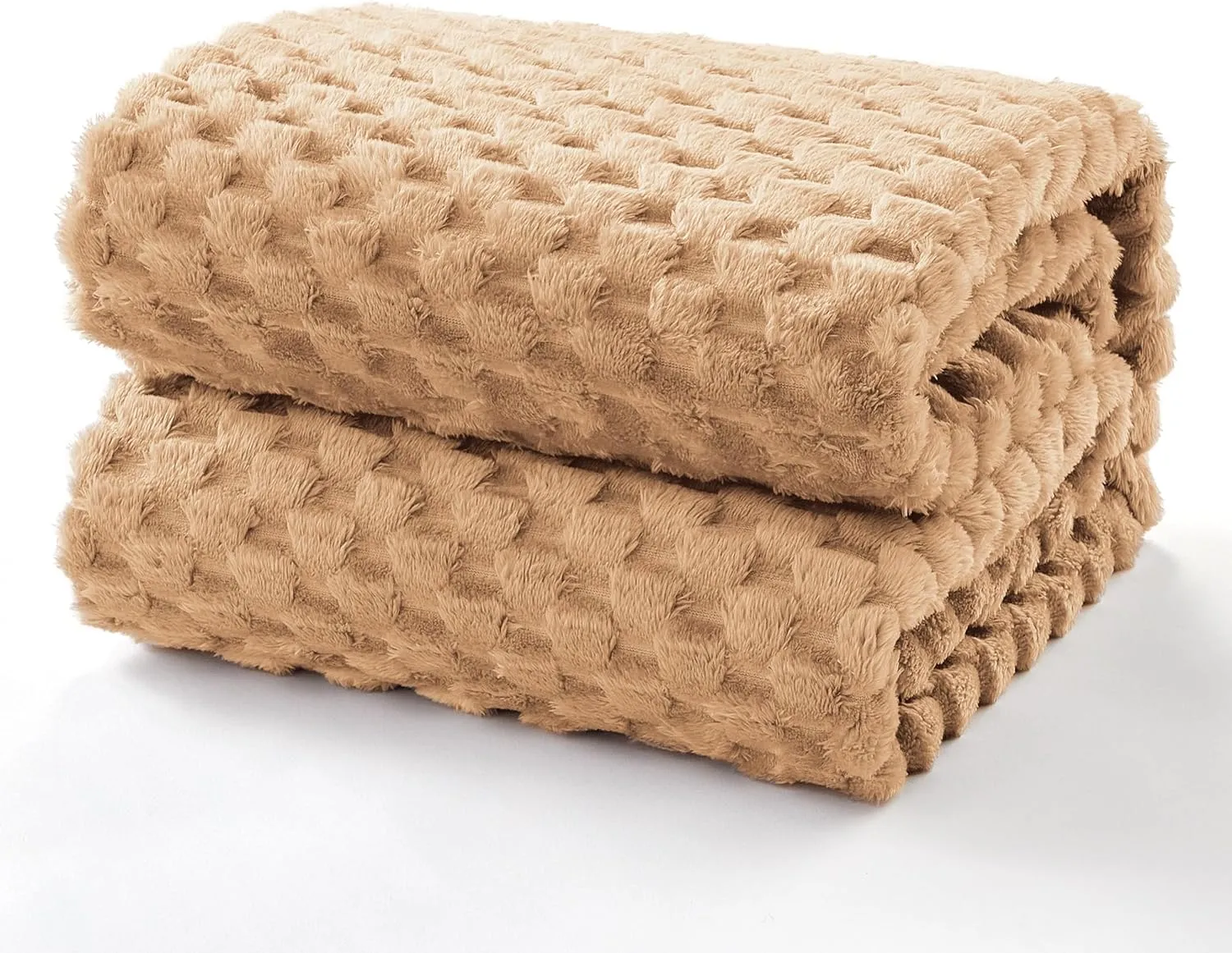 EXQ Home Fleece Throw Blanket for Couch or Bed - 3D Imitation Turtle Shell Jacquard Decorative Blankets - Cozy Soft Lightweight Fuzzy Flannel Blanket Suitable for All Seasons(50"×60",Camel)