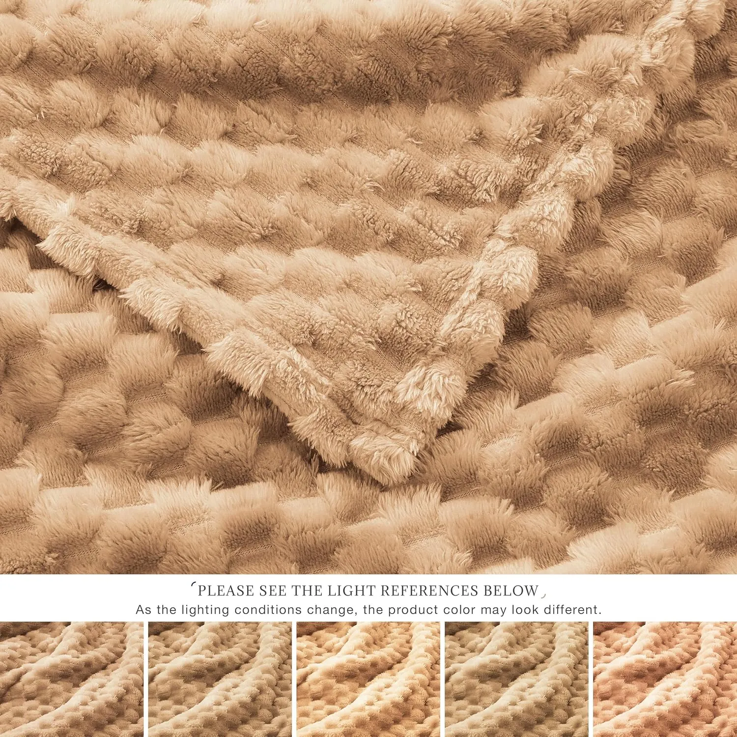 EXQ Home Fleece Throw Blanket for Couch or Bed - 3D Imitation Turtle Shell Jacquard Decorative Blankets - Cozy Soft Lightweight Fuzzy Flannel Blanket Suitable for All Seasons(50"×60",Camel)