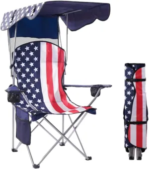 EZONE Folding Canopy Camp Chair for Outdoors Shade Canopy Portable Chair Camping, Tailgates, Beach, Pool, Lawn Chair Sunshade Travel Chair Folding Camping Chair (Flag)