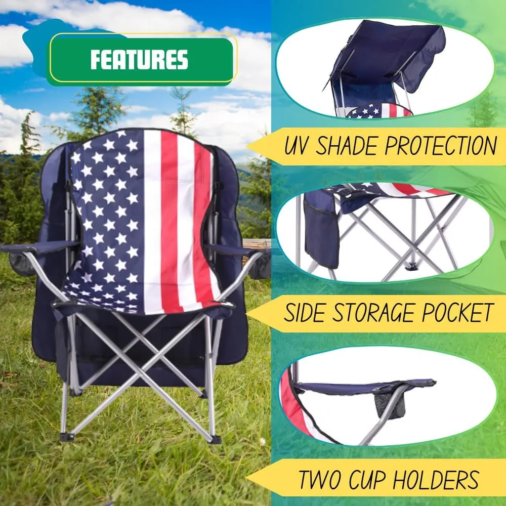 EZONE Folding Canopy Camp Chair for Outdoors Shade Canopy Portable Chair Camping, Tailgates, Beach, Pool, Lawn Chair Sunshade Travel Chair Folding Camping Chair (Flag)