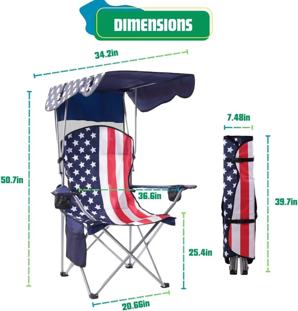 EZONE Folding Canopy Camp Chair for Outdoors Shade Canopy Portable Chair Camping, Tailgates, Beach, Pool, Lawn Chair Sunshade Travel Chair Folding Camping Chair (Flag)