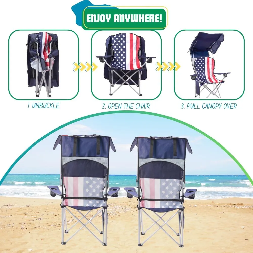 EZONE Folding Canopy Camp Chair for Outdoors Shade Canopy Portable Chair Camping, Tailgates, Beach, Pool, Lawn Chair Sunshade Travel Chair Folding Camping Chair (Flag)