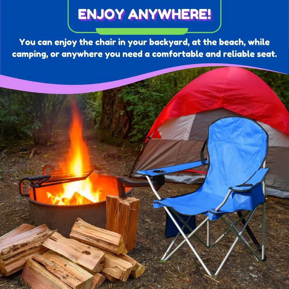 EZONE Set of 2 Camping Chairs with Built-in Ice Cooler, Portable Chair, Storage Pocket, Cup Holder, and Carry Bag Perfect for Camping, Tailgating, Fishing, Beach, and Lawn (2, Blue)