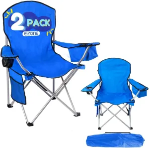 EZONE Set of 2 Camping Chairs with Built-in Ice Cooler, Portable Chair, Storage Pocket, Cup Holder, and Carry Bag Perfect for Camping, Tailgating, Fishing, Beach, and Lawn (2, Blue)