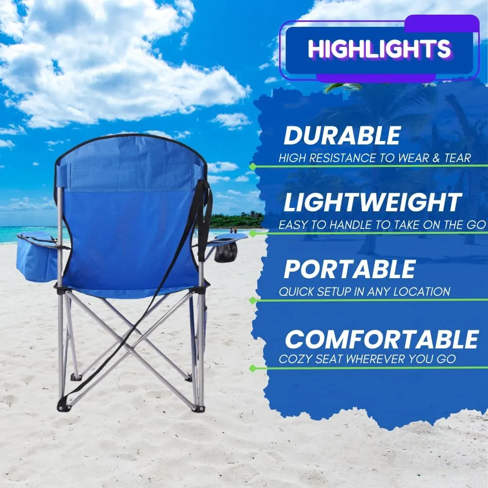 EZONE Set of 2 Camping Chairs with Built-in Ice Cooler, Portable Chair, Storage Pocket, Cup Holder, and Carry Bag Perfect for Camping, Tailgating, Fishing, Beach, and Lawn (2, Blue)