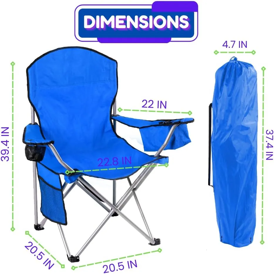 EZONE Set of 2 Camping Chairs with Built-in Ice Cooler, Portable Chair, Storage Pocket, Cup Holder, and Carry Bag Perfect for Camping, Tailgating, Fishing, Beach, and Lawn (2, Blue)