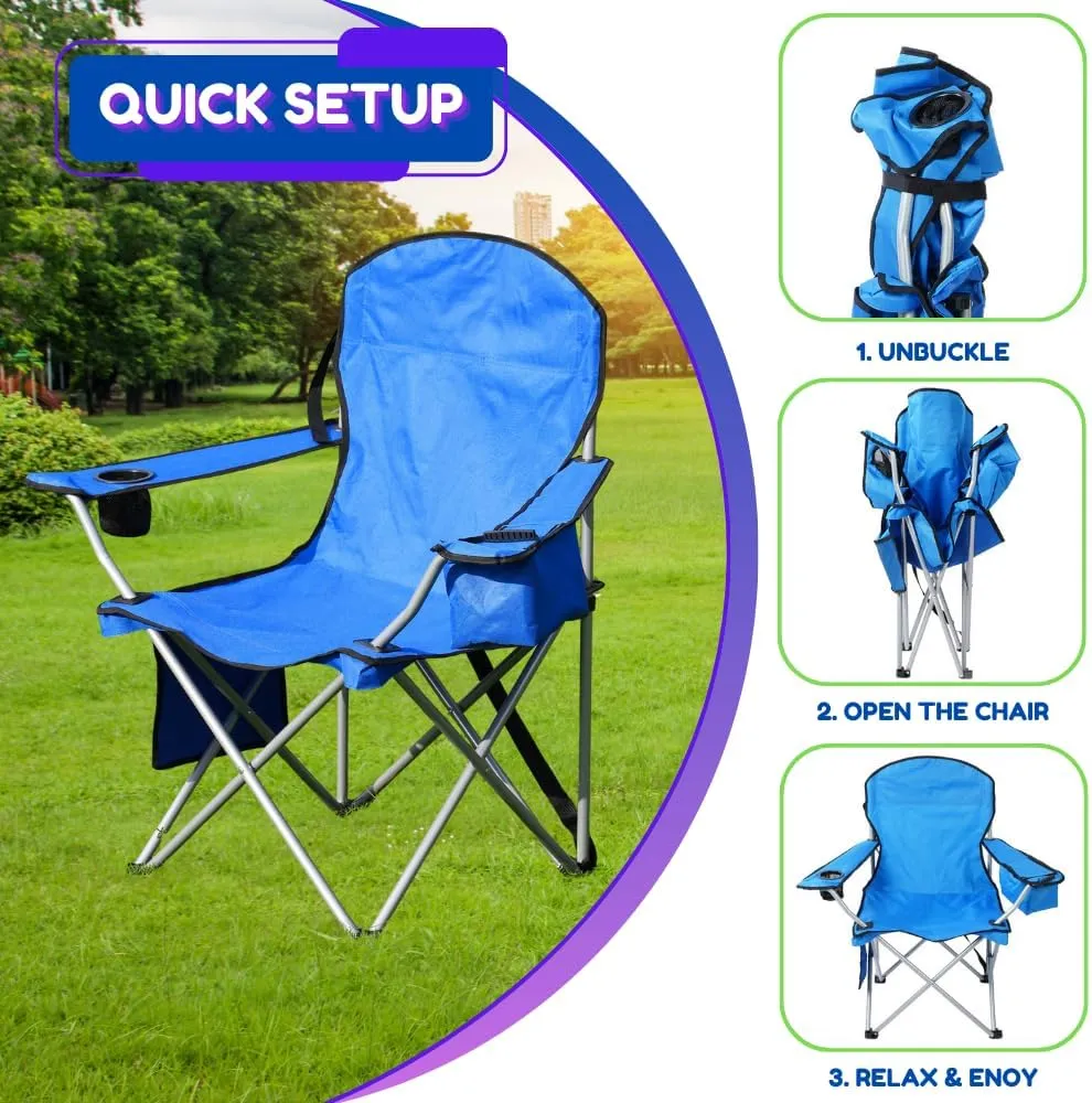 EZONE Set of 2 Camping Chairs with Built-in Ice Cooler, Portable Chair, Storage Pocket, Cup Holder, and Carry Bag Perfect for Camping, Tailgating, Fishing, Beach, and Lawn (2, Blue)