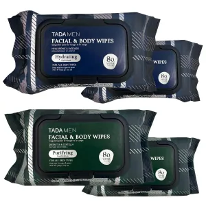 Face Wipes for Men & Body Wipes for Adults No Rinse, Face Cleansing Wipes & Body Cleansing Wipes for Adults Bulk Gym, Running, &Outdoor Activities - Green tea & Hyaluronic (4PK Mix)