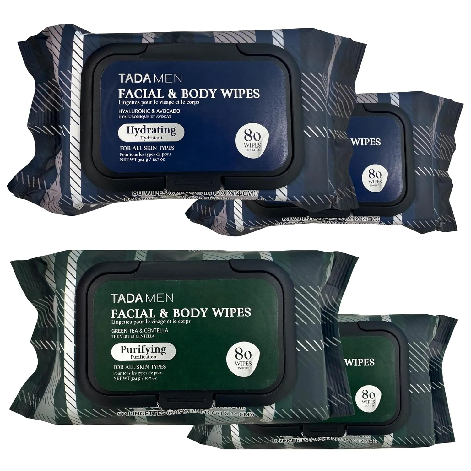 Face Wipes for Men & Body Wipes for Adults No Rinse, Face Cleansing Wipes & Body Cleansing Wipes for Adults Bulk Gym, Running, &Outdoor Activities - Green tea & Hyaluronic (4PK Mix)