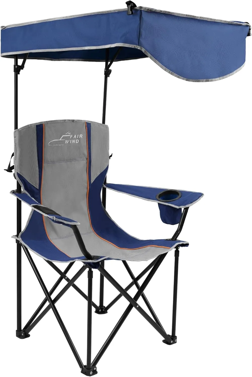 FAIR WIND Oversized Camping Lounge Chair with Adjustable Shade Canopy, Heavy Duty Quad Fold Chair Arm Chair - Support 350 LBS(Blue Grey)