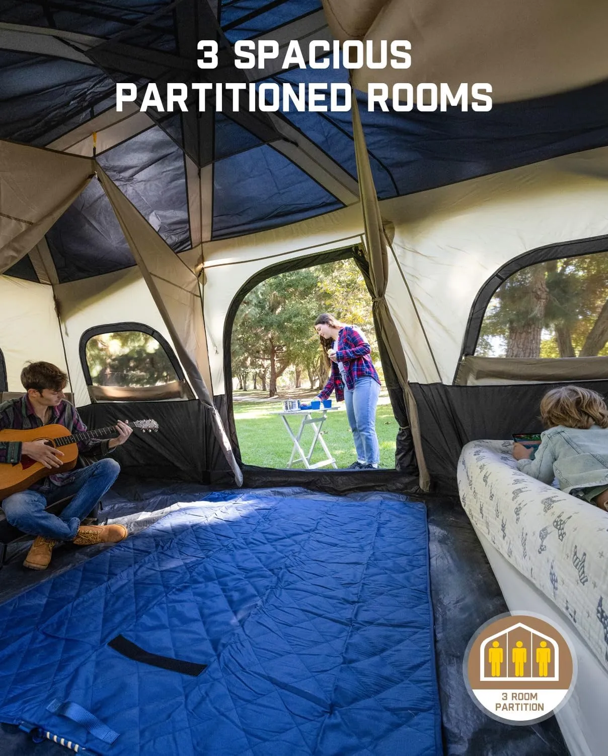 FanttikOutdoor Instant Cabin Tent 6/8/10/12 Person Camping Tent Setup in 60 Seconds with Rainfly & Windproof Portable with Carry Bag for Family Camping & Hiking, Upgraded Ventilation, Khaki