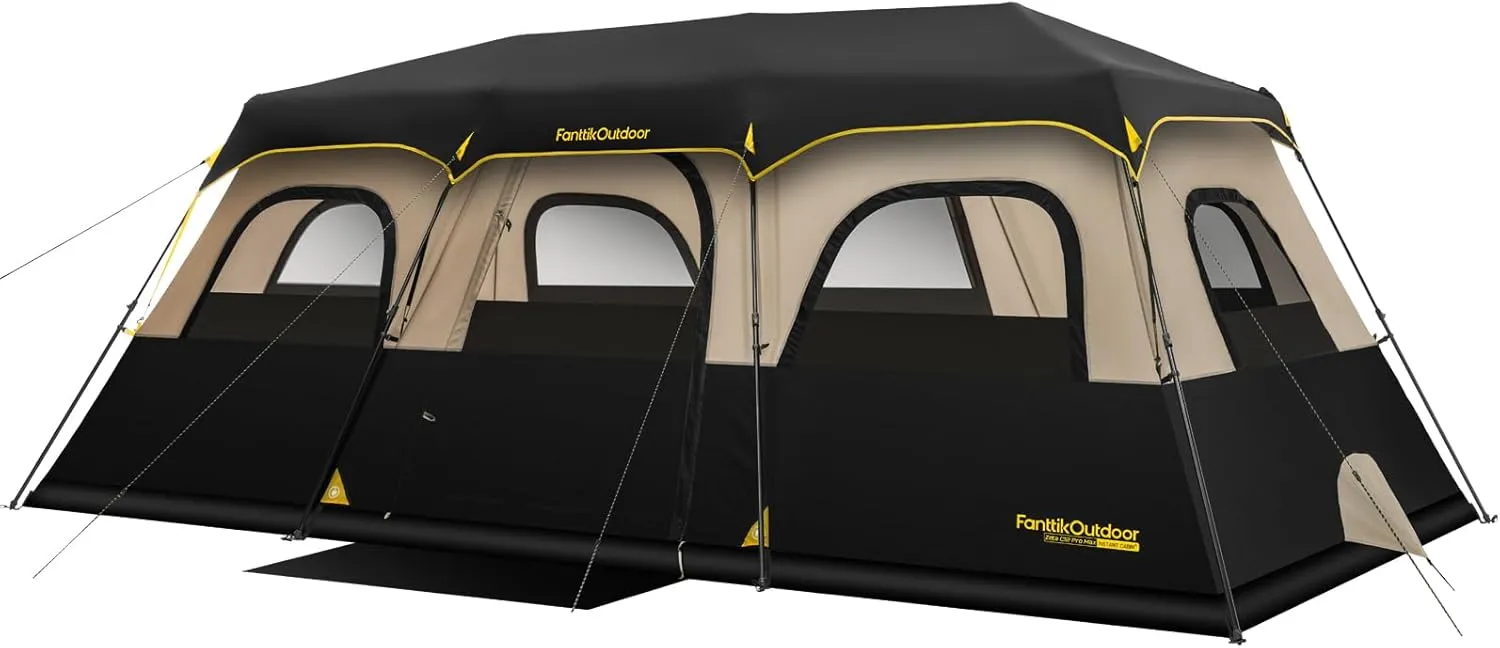 FanttikOutdoor Instant Cabin Tent 6/8/10/12 Person Camping Tent Setup in 60 Seconds with Rainfly & Windproof Portable with Carry Bag for Family Camping & Hiking, Upgraded Ventilation, Khaki