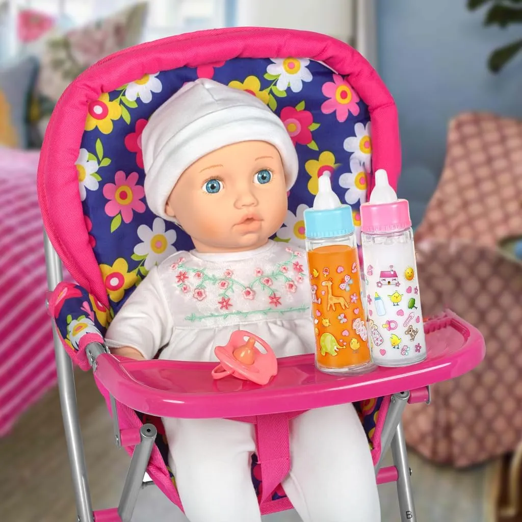 Fash n kolor - Baby Doll High Chair with Tray, Fits up to 18 inch Baby Dolls, Flower Print Toddler Furniture Toy High Chair for Dolls Toys Easy to fold for Compact Storage