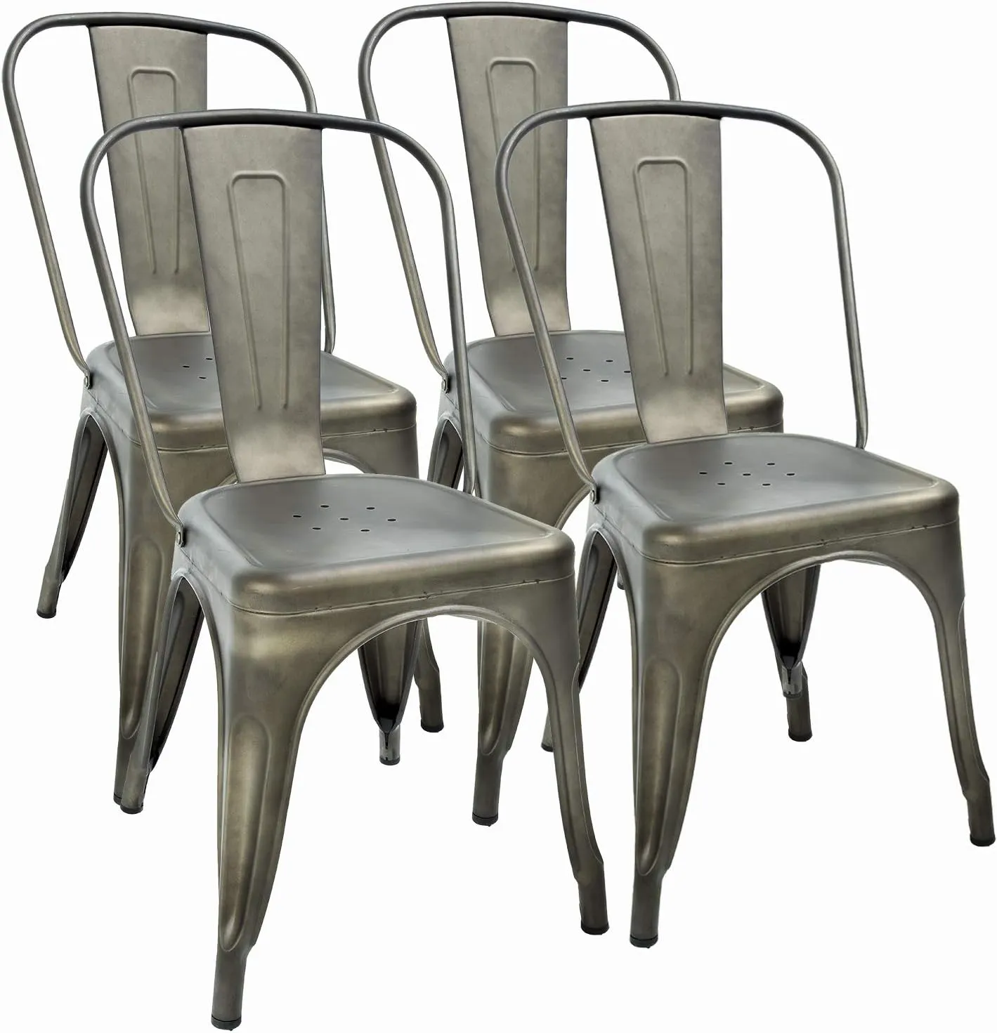 FDW Metal Dining Chairs Set of 4 Indoor Outdoor Patio 18 Inch Seat Height Restaurant Stackable 330LBS Weight Capacity Kitchen Tolix Side Bar Chairs