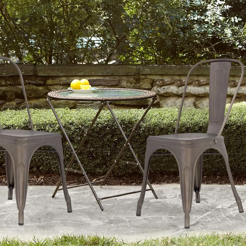 FDW Metal Dining Chairs Set of 4 Indoor Outdoor Patio 18 Inch Seat Height Restaurant Stackable 330LBS Weight Capacity Kitchen Tolix Side Bar Chairs