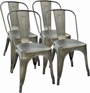 FDW Metal Dining Chairs Set of 4 Indoor Outdoor Patio 18 Inch Seat Height Restaurant Stackable 330LBS Weight Capacity Kitchen Tolix Side Bar Chairs