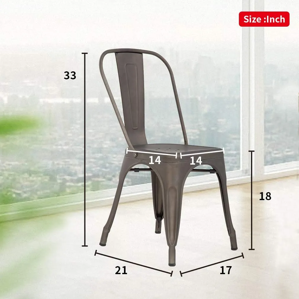 FDW Metal Dining Chairs Set of 4 Indoor Outdoor Patio 18 Inch Seat Height Restaurant Stackable 330LBS Weight Capacity Kitchen Tolix Side Bar Chairs