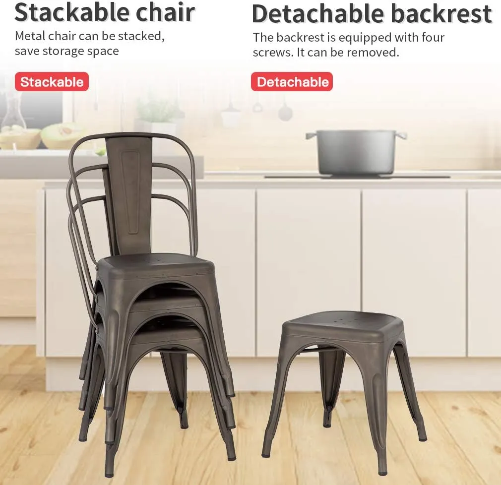 FDW Metal Dining Chairs Set of 4 Indoor Outdoor Patio 18 Inch Seat Height Restaurant Stackable 330LBS Weight Capacity Kitchen Tolix Side Bar Chairs