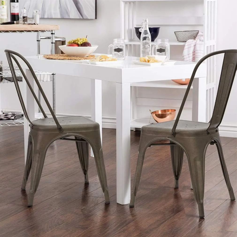 FDW Metal Dining Chairs Set of 4 Indoor Outdoor Patio 18 Inch Seat Height Restaurant Stackable 330LBS Weight Capacity Kitchen Tolix Side Bar Chairs