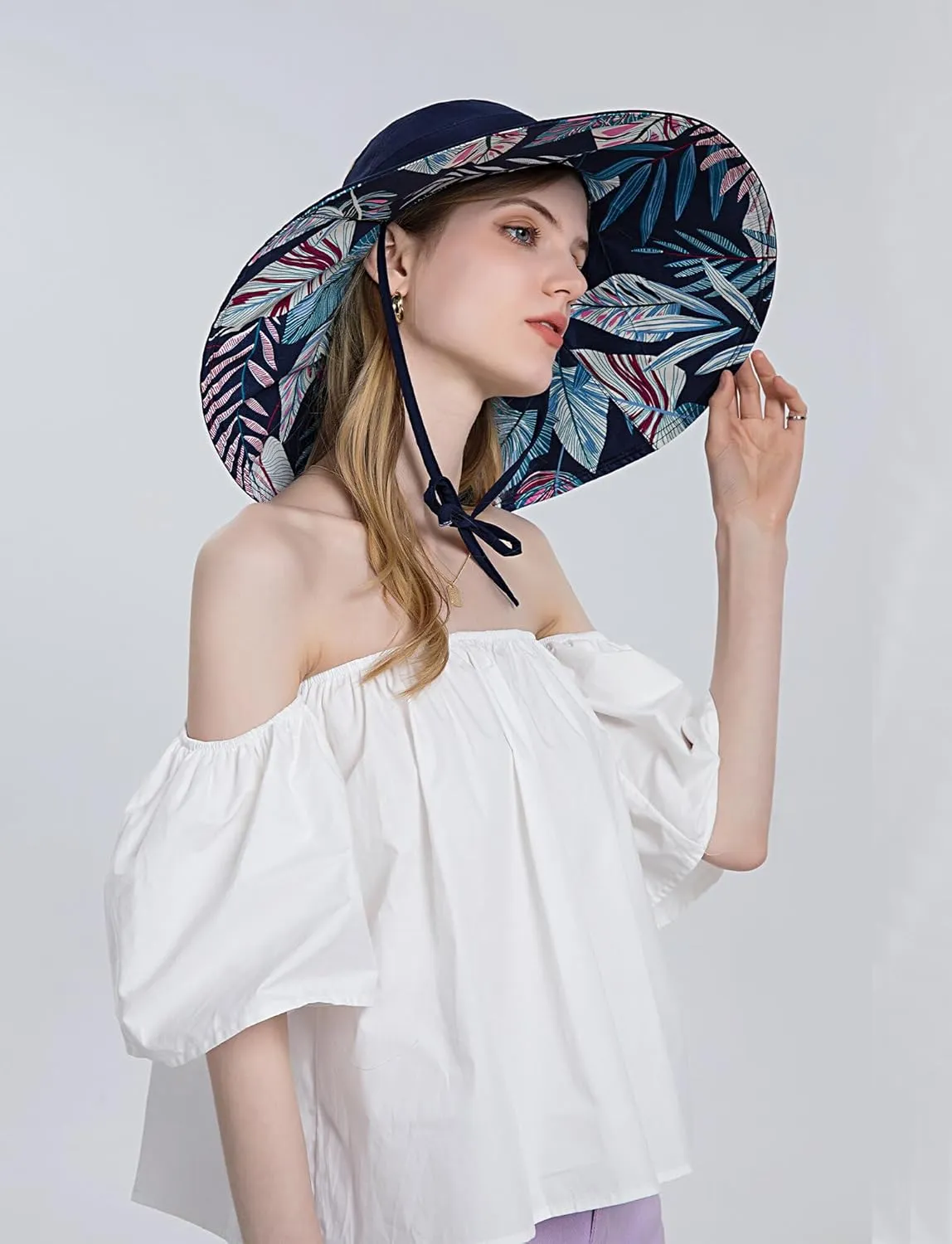 FEOYA Women's Sun Hat Cotton Wide Brim Hat Double-Sided Foldable Hats Uv Protection Travel Hat, Hiking Hat, Fishing Hat