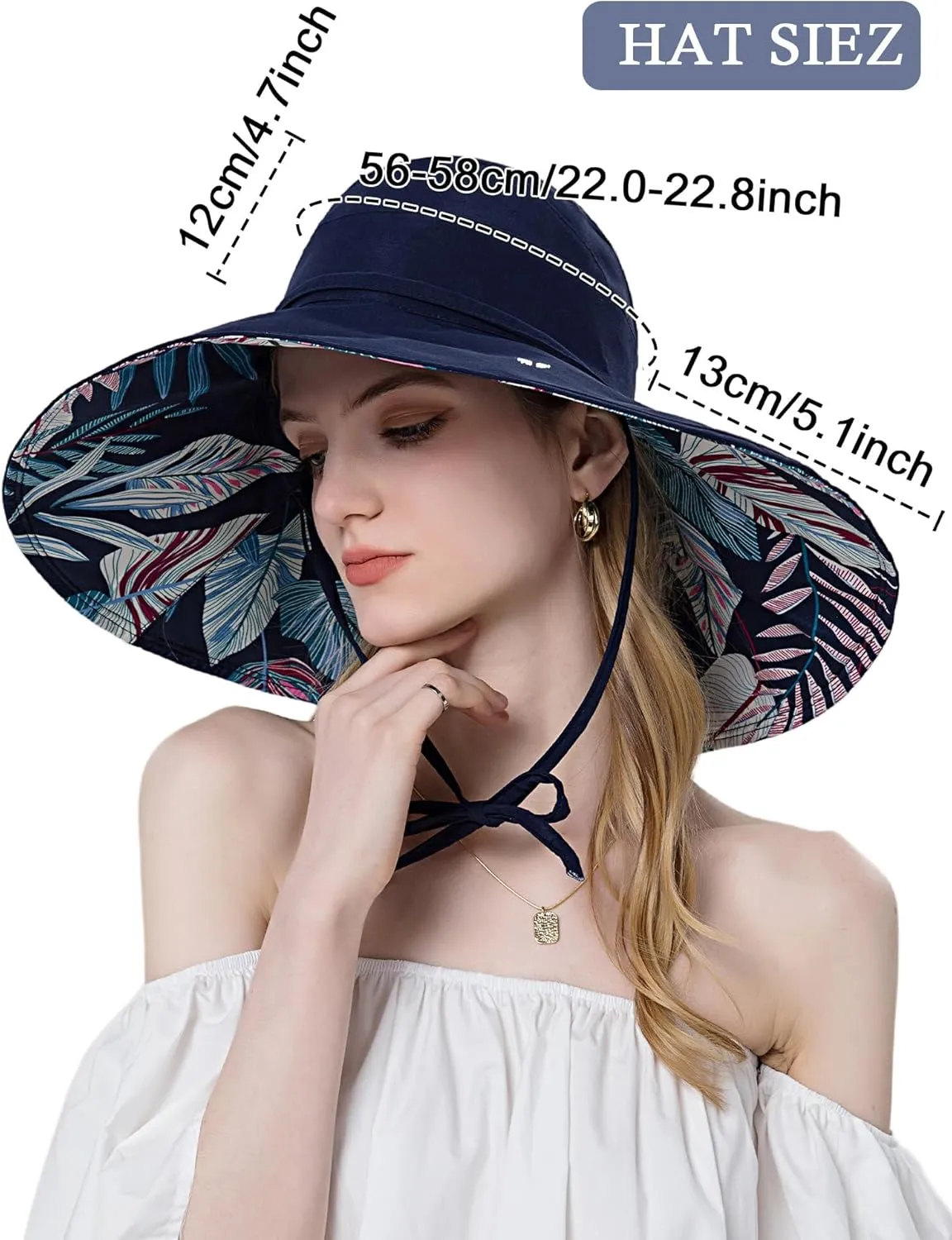 FEOYA Women's Sun Hat Cotton Wide Brim Hat Double-Sided Foldable Hats Uv Protection Travel Hat, Hiking Hat, Fishing Hat