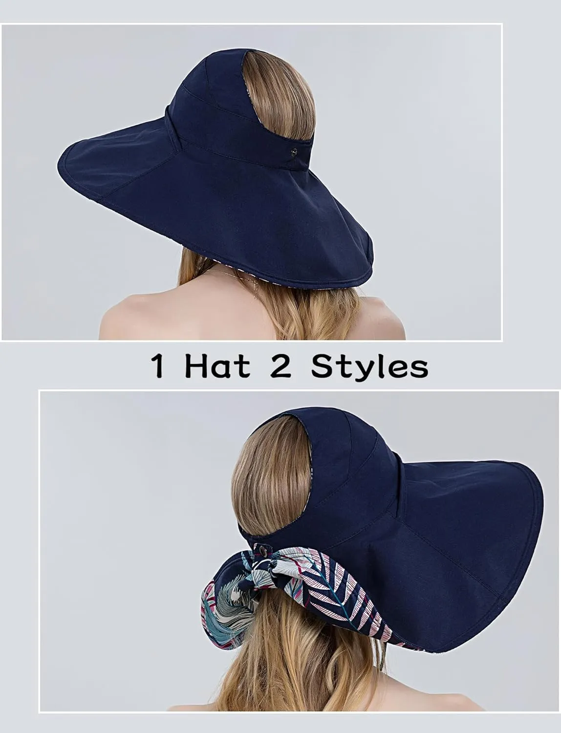 FEOYA Women's Sun Hat Cotton Wide Brim Hat Double-Sided Foldable Hats Uv Protection Travel Hat, Hiking Hat, Fishing Hat