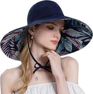 FEOYA Women's Sun Hat Cotton Wide Brim Hat Double-Sided Foldable Hats Uv Protection Travel Hat, Hiking Hat, Fishing Hat