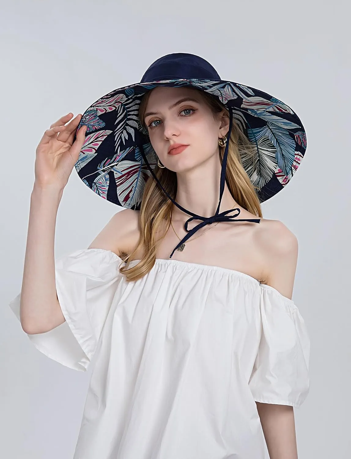FEOYA Women's Sun Hat Cotton Wide Brim Hat Double-Sided Foldable Hats Uv Protection Travel Hat, Hiking Hat, Fishing Hat