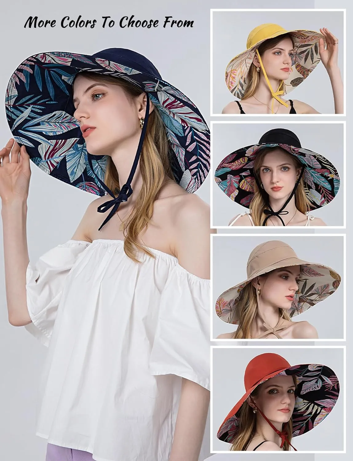 FEOYA Women's Sun Hat Cotton Wide Brim Hat Double-Sided Foldable Hats Uv Protection Travel Hat, Hiking Hat, Fishing Hat