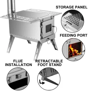 (FINAL PRICES ARE LOWER ON OUR SITE!) VEVOR Tent Wood Stove,Outdoor Camping Wood Burning Stove Stainless Steel With Folding Pipe,Portable Wood Stove 90.6'' Height Wood Tent Stove For Camping, Tent Heating, Hunting, Outdoor Cooking