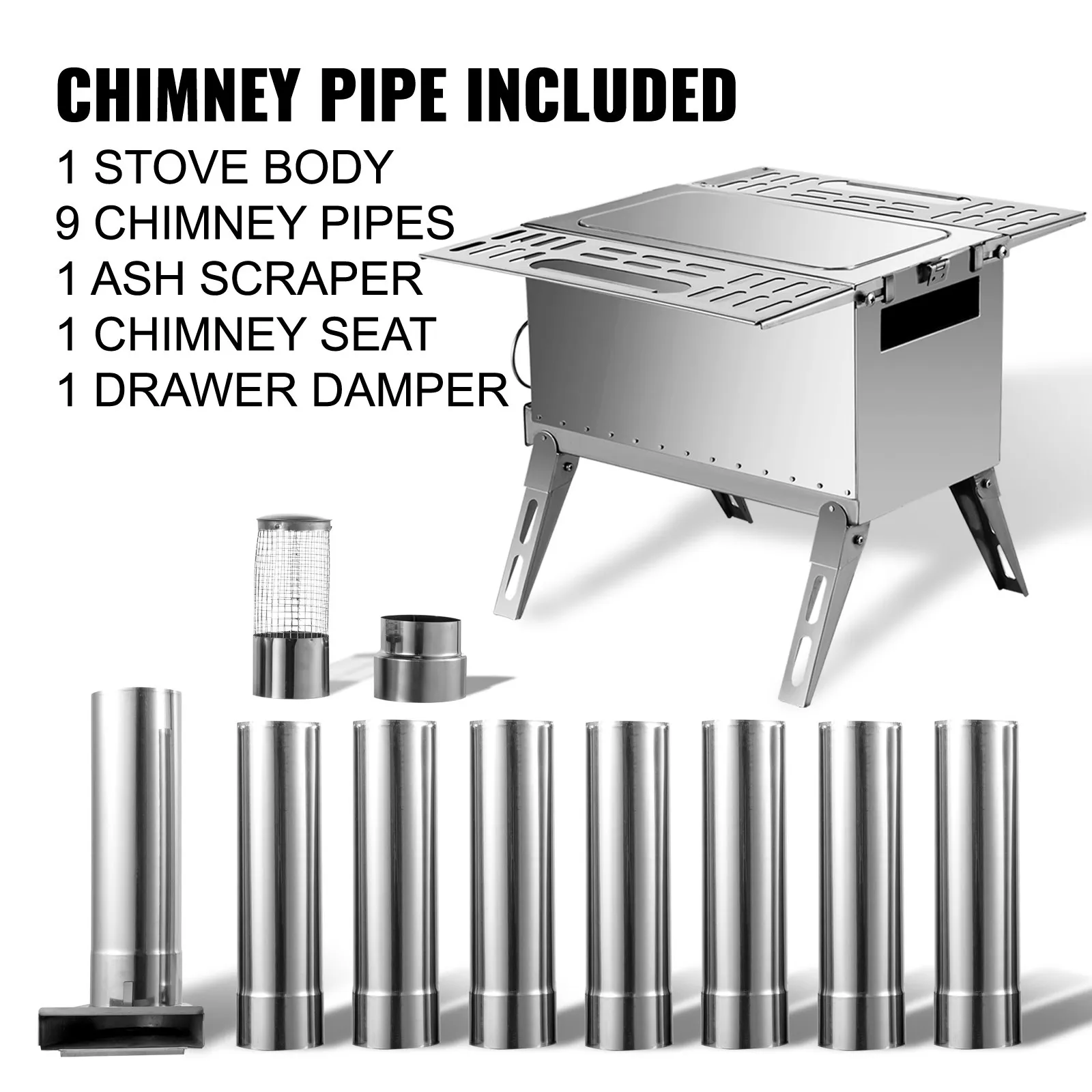(FINAL PRICES ARE LOWER ON OUR SITE!) VEVOR Tent Wood Stove,Outdoor Camping Wood Burning Stove Stainless Steel With Folding Pipe,Portable Wood Stove 90.6'' Height Wood Tent Stove For Camping, Tent Heating, Hunting, Outdoor Cooking