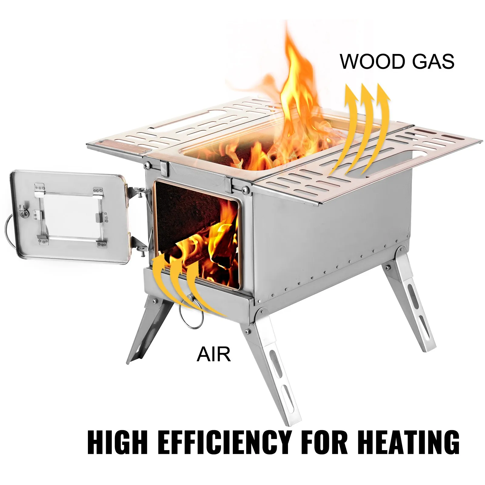 (FINAL PRICES ARE LOWER ON OUR SITE!) VEVOR Tent Wood Stove,Outdoor Camping Wood Burning Stove Stainless Steel With Folding Pipe,Portable Wood Stove 90.6'' Height Wood Tent Stove For Camping, Tent Heating, Hunting, Outdoor Cooking