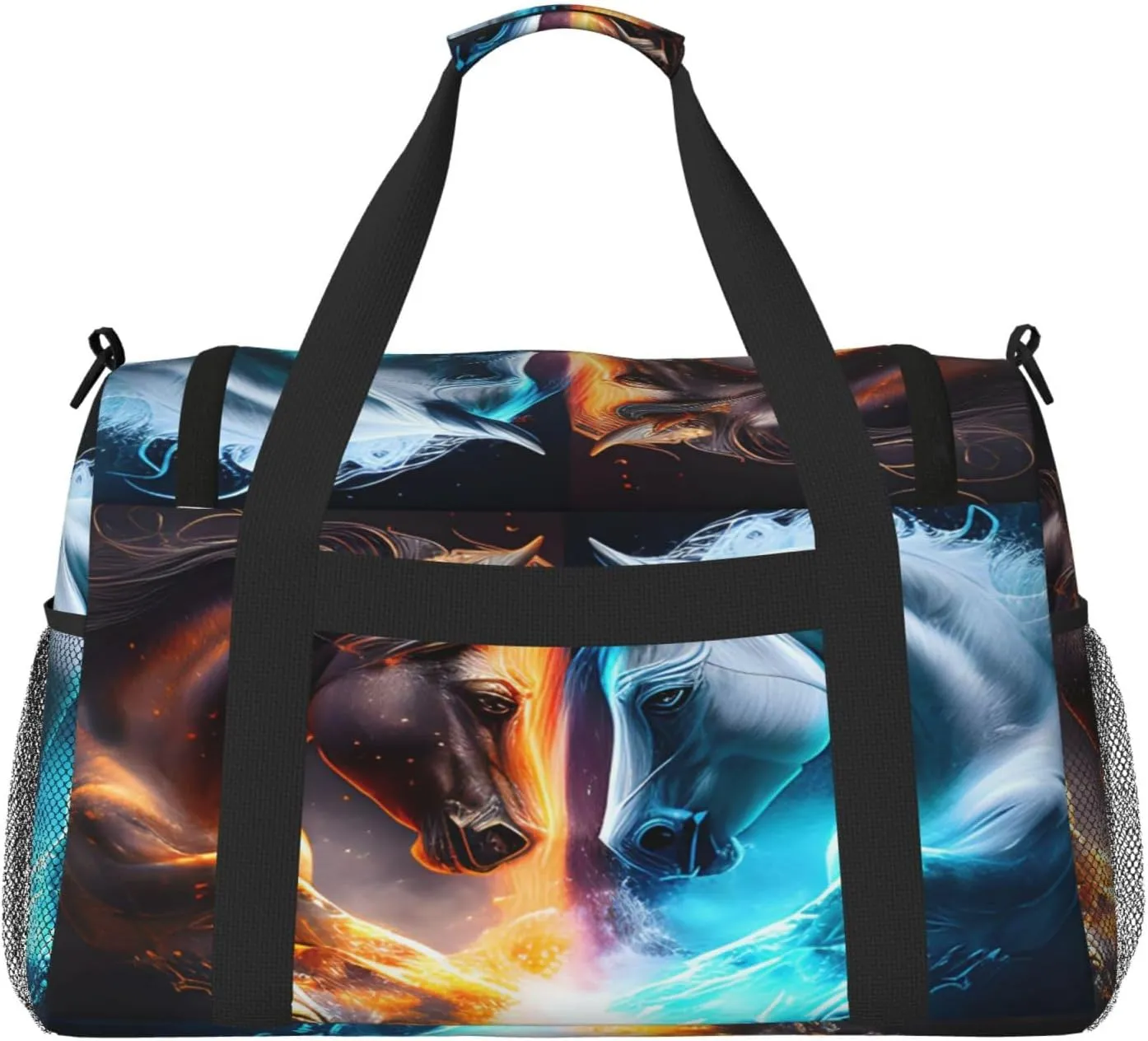 Fire And Ice Horse Travel Duffel Bag Large Foldable Waterproof Overnight Bag For Beach Swim Bags Pool Sports Gym
