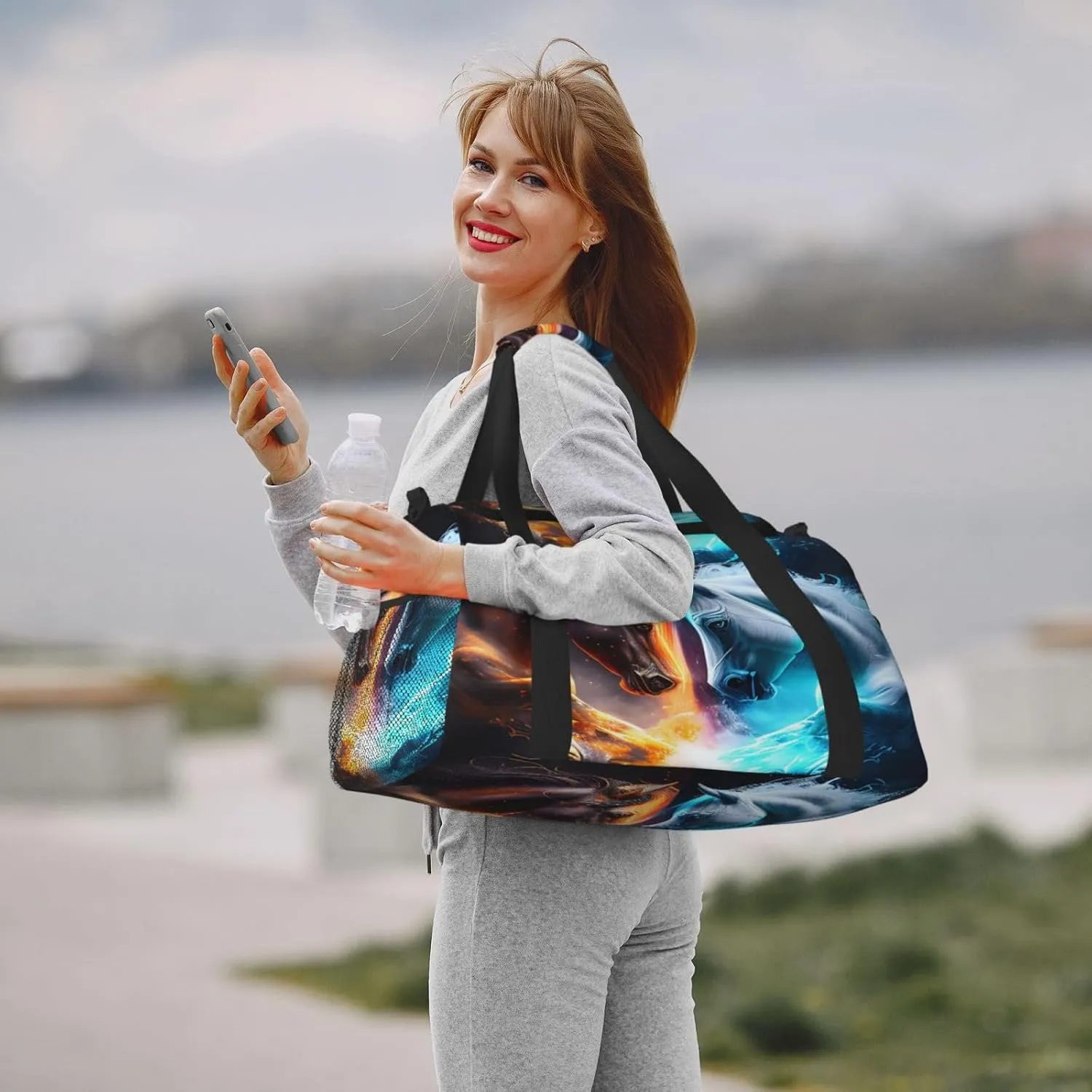 Fire And Ice Horse Travel Duffel Bag Large Foldable Waterproof Overnight Bag For Beach Swim Bags Pool Sports Gym