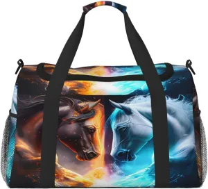 Fire And Ice Horse Travel Duffel Bag Large Foldable Waterproof Overnight Bag For Beach Swim Bags Pool Sports Gym